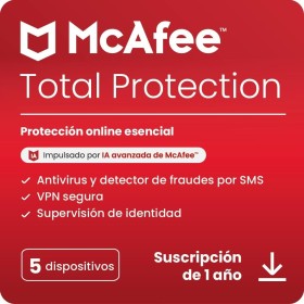 McAfee Total Protection para 5 dispositivos, 2025 |12 meses | VPN segura, el software de seguridad incluye antivirus, gestor de