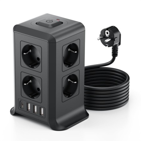 Torre Regletas Enchufes, Regleta USB 8 Tomas de AC y 4 USB Enchufe Multiple,Regleta Enchufes Proteccion Sobretension, 2 M