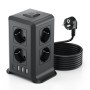 Torre Regletas Enchufes, Regleta USB 8 Tomas de AC y 4 USB Enchufe Multiple,Regleta Enchufes Proteccion Sobretension, 2 M
