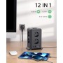 Torre Regletas Enchufes, Regleta USB 8 Tomas de AC y 4 USB Enchufe Multiple,Regleta Enchufes Proteccion Sobretension, 2 M