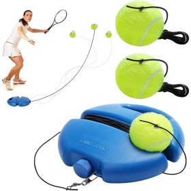 DAKLUNAR Juego de entrenador de tenis, tabla de base con 2 pelotas de rebote, herramienta de entrenamiento para entrenamiento de