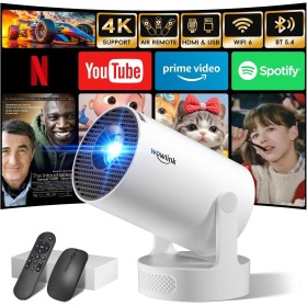 [Apps integradas & 2025 Upgraded] Mini Proyector con WiFi 6 Bluetooth 5.4 Support 4K 1080P Auto Keystone 180° Rotable Proyector