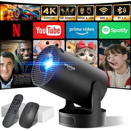 [Apps integradas & 2025 Upgraded] Mini Proyector con WiFi 6 Bluetooth 5.4 Support 4K 1080P Auto Keystone 180° Rotable Proyector