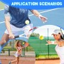 Funmo Juego de entrenador de tenis, tabla de base con 2 pelotas de rebote, banda de goma, pelota de entrenamiento, herramienta