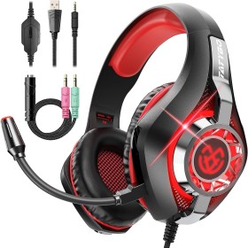Tatybo Cascos Gaming, Auriculares Gaming con Graves Envolventes 3D, Micrófono Reducción De Ruido Y Almohadillas De Proteína,