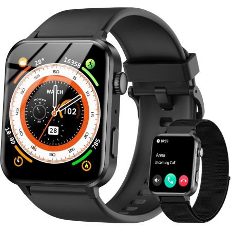 IOWODO Reloj Inteligente Hombre y Mujer, Smartwatch con 2 Correas, 1.85" Reloj Deporte con Función Llamadas y WhatsApp Mensajes