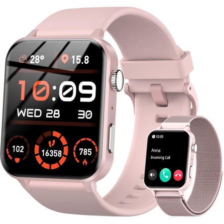 IOWODO Reloj Inteligente Hombre y Mujer, Smartwatch con 2 Correas, 1.85" Reloj Deporte con Función Llamadas y WhatsApp Mensajes