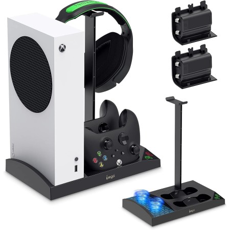 Soporte de refrigeración compatible con consola Xbox Series S con estación de carga de controlador, ventilador de refrigeración