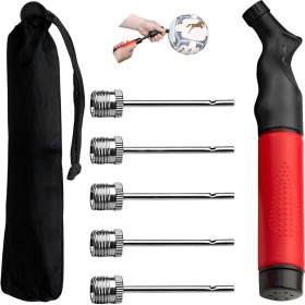 REGALUKOS Inflador Balones + 5 Agujas de inflado + Bolsa Tela Negra para Guardar Inflador | Hinchador Balones de Fútbol,