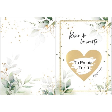 6*Tarjetas de Rascar + 6*Sobres Kraft + 6*Adhesivos Rasca Corazón Dorado, Tarjetas Felicitación de la Suerte, Regalo