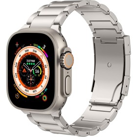 MoKo Correa de Titanio con Apple Watch Ultra 49mm 46mm 45mm 44mm 42mm, Pulsera de Repuesto de Metal con Cierre de Doble Pulsador
