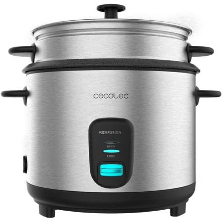 Cecotec Arrocera RiceFusion 7000 Inox. 700 W, Capacidad 1,8 Litros, 10 Raciones, Acero Inox y Tapa de Cristal