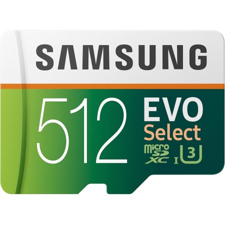 Samsung EVO Select 512 GB microSD 100 MB/s, velocidad Full HD & 4K UHD tarjeta de memoria incluye adaptador SD para smartphone,