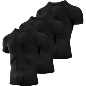 Niksa 1 paquete o 3 paquetes de camisetas de compresión para hombre, manga corta, diseño de malla, capa base de secado rápido,