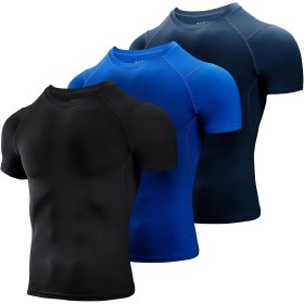 Niksa 1 paquete o 3 paquetes de camisetas de compresión para hombre, manga corta, diseño de malla, capa base de secado rápido,