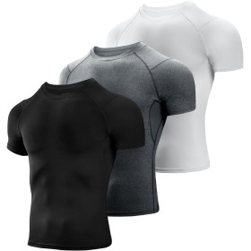 Niksa 1 paquete o 3 paquetes de camisetas de compresión para hombre, manga corta, diseño de malla, capa base de secado rápido,