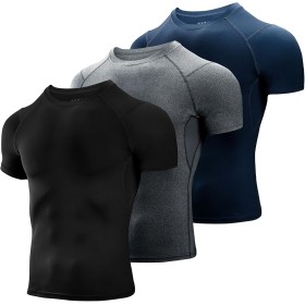 Niksa 1 paquete o 3 paquetes de camisetas de compresión para hombre, manga corta, diseño de malla, capa base de secado rápido,