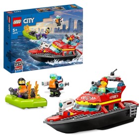 LEGO City Lancha de Rescate de Bomberos y Zodiac, Barcos Flotantes, Mochila Propulsora, Juguetes de Baño para Niños y Niñas de 6