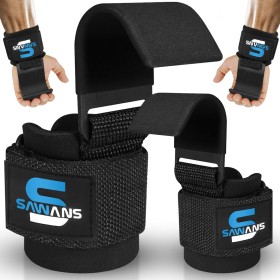 SAWANS Soporte de muñeca Ganchos de levantamiento de pesas Entrenamiento Gimnasio Bar Soporte Guantes acolchado grueso, de