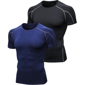 Niksa 2 Piezas Camisetas de Fitness Compresión Ropa Deportiva Manga Corta Hombre para Correr, Ejercicio,Gimnasio