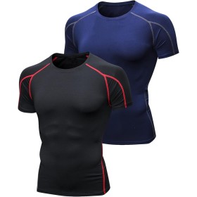 Niksa 2 Piezas Camisetas de Fitness Compresión Ropa Deportiva Manga Corta Hombre para Correr, Ejercicio,Gimnasio