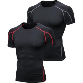 Niksa 2 Piezas Camisetas de Fitness Compresión Ropa Deportiva Manga Corta Hombre para Correr, Ejercicio,Gimnasio