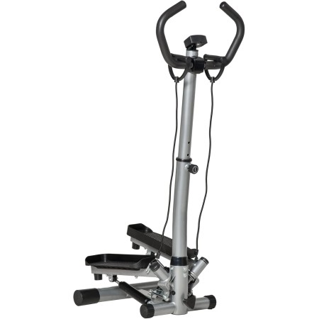 HOMCOM Máquina de Step Stepper Fitness con Manillar Altura Ajustable Pantalla LCD Cintas y Pedales Antideslizantes Equipo de