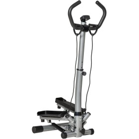 HOMCOM Máquina de Step Stepper Fitness con Manillar Altura Ajustable Pantalla LCD Cintas y Pedales Antideslizantes Equipo de