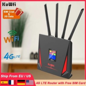 KuWfi-enrutador 4G LTE CAT4 de 300Mbps, módem 4G con tarjeta SIM gratu