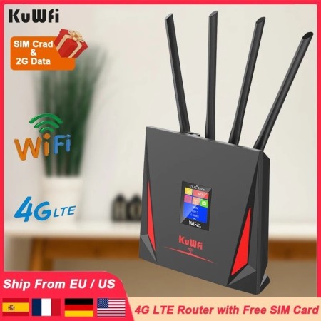 KuWfi-enrutador 4G LTE CAT4 de 300Mbps, módem 4G con tarjeta SIM gratu