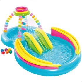 INTEX 56137 Piscina Hinchable Infantil, Juegos Cono Arco Iris con Tobogán, para Mayores de 2 Años, Capacidad de 168206 litros,