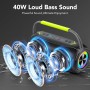 Altavoz Bluetooth Portátil 40W con Asa, Altavoz Potente con Subwoofer Doble, Bluetooth Speaker Impermeable IPX7, con Luz RGB,