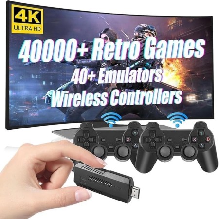 HARDISK Consola Retro Pro 4K HDMI Portátil Conectable a TV - + de 25,000 Juegos Preinstalados - USB HD 64GB Arcade -2 Mandos