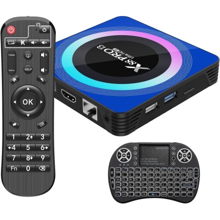 Android 13.0 TV Box, Android Box 4GB RAM 64GB ROM Quad-Core con Mini Teclado Inalámbrico, 2.4/5.0GHz Wi-Fi de Doble Banda BT 5.0
