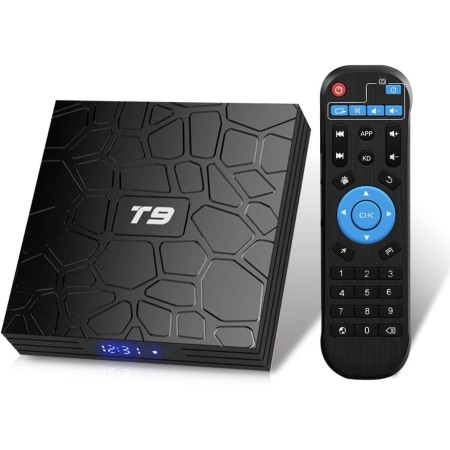 TV Box, T9 Android 9.0, 4GB RAM/32GB ROM RK3318 Quad-Core Media Box Soporte 2.4GHz/5.0GHz WiFi 64 bits H.265 Bluetooth 4.0 DLNA