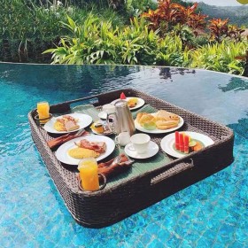 Nicvrea Bandeja Piscina Flotante,Bandeja Ratan para Piscinas Bandeja De Servicio Flotante Lujo Accesorios de Fiesta de Flotador