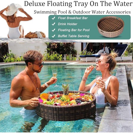 Nicvrea Bandeja Piscina Flotante,Bandeja Ratan para Piscinas Bandeja De Servicio Flotante Lujo Accesorios de Fiesta de Flotador