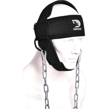 DMoose Fitness Arnés de Cabeza de Cuello para Entrenamiento de Resistencia Anillos D Extra-Pesados y Cadena de Acero - Construir
