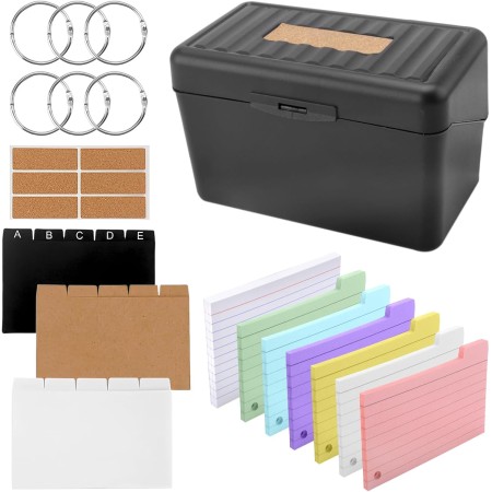 DAKLUNAR Caja de tarjetas de estudio Schwarz, 230 tarjetas de colores rayadas, 15 separadores, 6 anillas, 6 pegatinas,