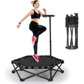Lischwert Trampolín de fitness de 101.6 cm con barra de mango ajustable, silencioso, mini trampolín elástico, rebotador,