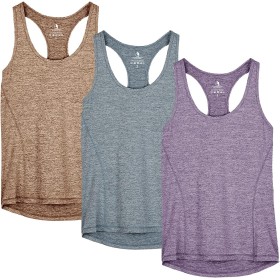 icyzone Camiseta de Tirantes Fitness Deportiva Mujer, Pack de 3