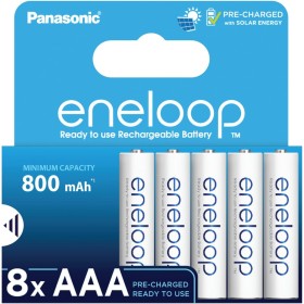 eneloop, Pilas Recargables AAA/Micro, Paquete de 8, Capacidad de mín. 800 mAh, Pilas Ni-MH, Listas para Usar, Recargables hasta