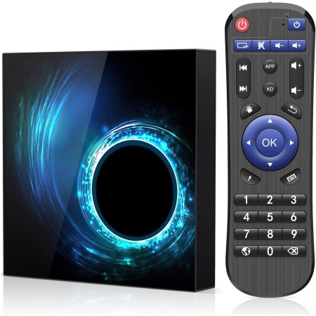 Android TV Box 10.0, Android Box 4GB RAM 32GB ROM Quad-Core Arm Cortex-A53 con WiFi 2.4G/5.0G Ethernet 10/100M 6k HD TV Box