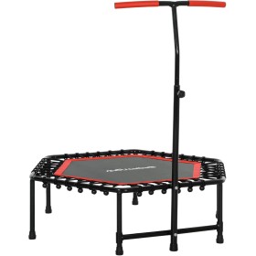SPORTNOW Trampolín de Fitness 114x114x132 cm Cama Elástica Fitness con Mango Ajustable de 3 Niveles Marco de Acero para