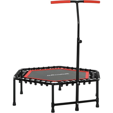 SPORTNOW Trampolín de Fitness 114x114x132 cm Cama Elástica Fitness con Mango Ajustable de 3 Niveles Marco de Acero para