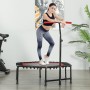 SPORTNOW Trampolín de Fitness 114x114x132 cm Cama Elástica Fitness con Mango Ajustable de 3 Niveles Marco de Acero para