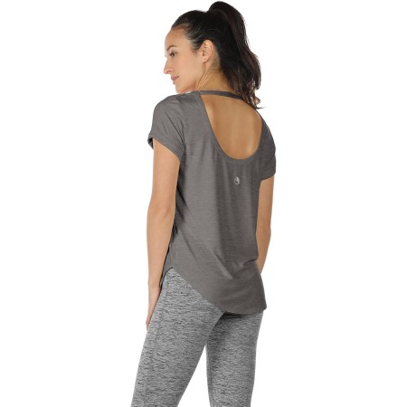icyzone Camiseta de Yoga Deportiva de Suelta Transpirable de Manga Corta de Espalda Abierta para Mujer