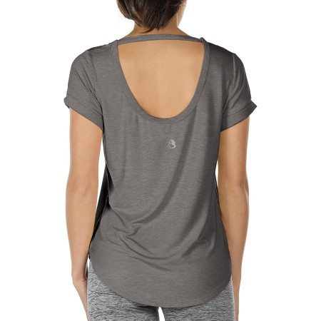 icyzone Camiseta de Yoga Deportiva de Suelta Transpirable de Manga Corta de Espalda Abierta para Mujer