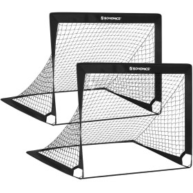 SONGMICS Juego de 2 Porterías de Fútbol para Niños Plegables, Montaje Rápido, para Parque, Playa, Fibra de Vidrio Elástica, Tela