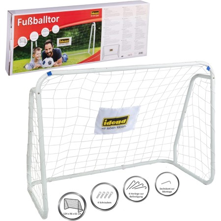 Idena 40099 - Portería de fútbol de metal con red, a partir de 6 años, aprox. 124 x 96 x 61 cm, de rápido montaje, ideal para